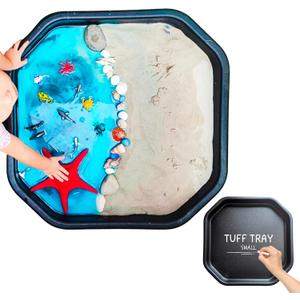 Tuff Tray (Small Black), Sensory Tray with Textured Surface, Sand and Water Table, Sensory Bin  Sensory Play for Toddlers and Kids