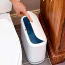 2.3 Gallon Slim Small Bathroom Trash Can with Lid, White Dog Proof Garbage Can with Air-Press Bag Expander & Removable Bucket, Narrow Bathroom Waste Basket for Bedroom, Office, Dorm
