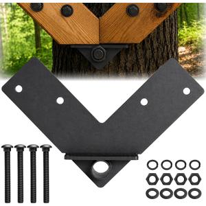 Treehouse Double Knee Brace Bracket, 1.25 Inch Tree House Bracket with 5/8" x 5" Bolts, Black Coated Carbon Steel Treehouse Hardware for Attachment and Lag Bolts