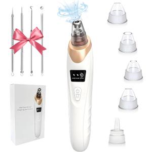 Blackhead Remover Vacuum - Professional Blackhead Extractor for Face with 3 Adjustable Suction Levels, USB Rechargeable Pore Cleaner, and 5 Interchangeable Probes (White)