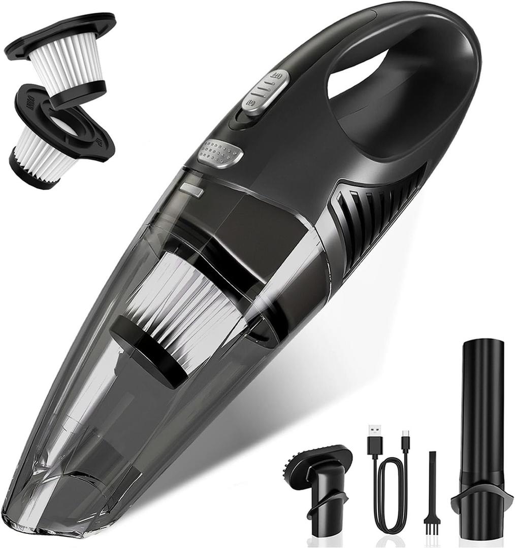 Handheld Vacuum Cordless, Rechargeable Car Vacuum Cleaner with Multiple Attachments, Portable Hand Held Vacuum Suction Power, Mini Vacuum for Car, Home, Pet Hair, Office, Desk, Keyboards Black Silver