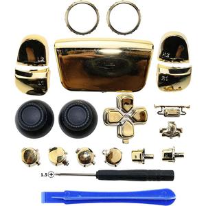 Chrome ABXY Dpad Triggers Buttons Replacement Button Mod Kit +Accent Rings with Tool for Sony PS5 Controller (Chrome Gold)