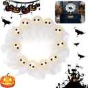 Light-Up Halloween Ghost Wreath, 12 Glowing White Spooky Halloween Wreaths for Front Door, Outdoor & Indoor Hanging Decoration for Wall Door, Halloweens Decor