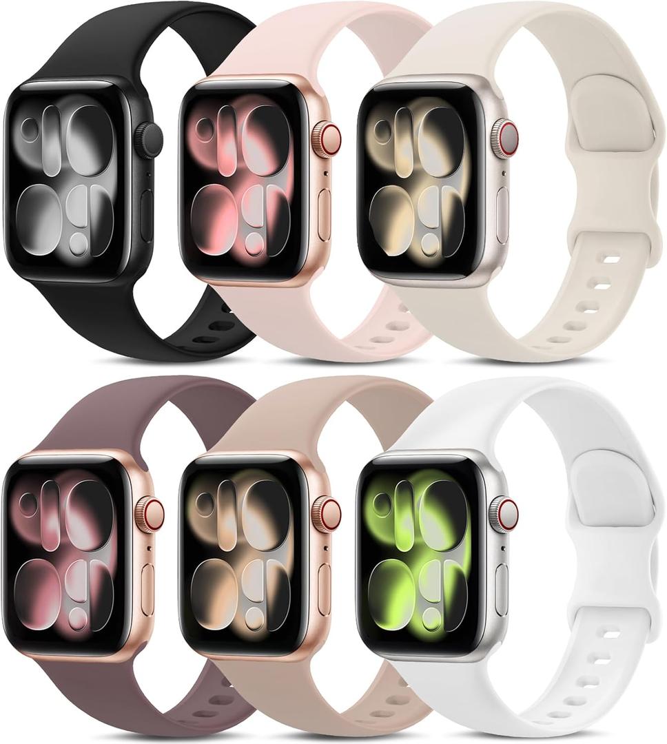 6 Pack Sport Bands Compatible with Apple Watch Band 44mm 45mm 49mm 46mm,Silicone Waterproof Strap for iWatch Apple Watch Series 11 10 9 Ultra 8 7 6 5 4 3 2 1 SE Women Men (Starlight/Pink Sand/Milk Tea/White/Smoke Violet/Black)