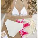 RoseSeek Girl's 3 Piece Floral Swimsuit Halter Triangle Bikini with Skirt (Pink)