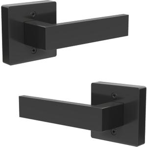 Dummy Door Handles Interior - Pack of 2, Matte Black Door Handle Single Side Lever for Closet & French Doors | Ambidextrous Square Design, Powder Coated Non-Turning and Non-Locking Handle (Dummy with Screws)