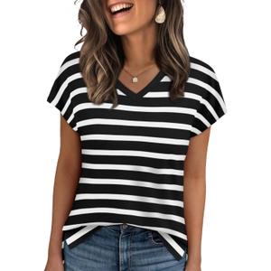 WIHOLL Womens Tops Basic Summer V Neck T Shirts Short Sleeve Dressy Casual Loose Fit Cute Tee Clothes Trendy Fashion Outfits (XX-Large)