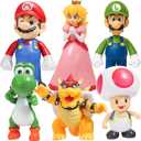 Mario Action Figures Set, 6 Inch Cartoon Character Figures Toys, Classic Plumber Bros Collectible Figurines Set for Display, Cake Toppers, Gift Ideas