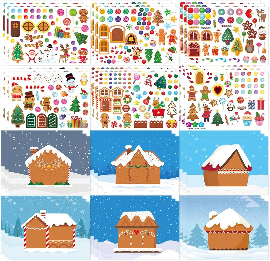 36 Sheets Make a Gingerbread House Stickers - Make Your Own Gingerbread House Stickers, Christmas Party Favor for Kids, Christmas Stickers for Gifts Goodie Bag Stocking Stuffers(12 Set)