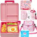 Lunch Box Set with Bento Box Container, 17OZ Stainless Steel Food Soup Thermo, Kids Water Bottle & Portable Insulated Lunch Bag  Leakproof, Hot/Cold Retention for School, Travel(Pink-Rainbow)