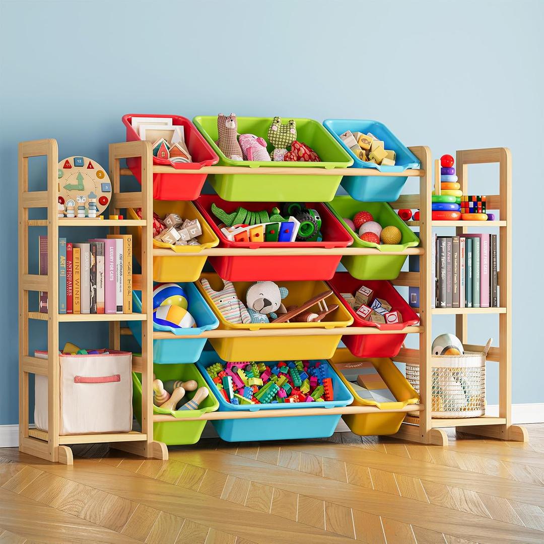 SpaceAid Toy Storage Organizer with 6 Shelves and 12 Bins, Toy Organizers Storage Bookshelf, Kids Bin Shelf Toys Box Bookcase for Bedroom Playroom Organization Room Decor, Multi-Colored, 52.3"W, 6 Shelves, 12 Bins