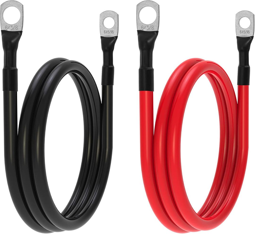6 AWG Battery Cables 6 Gauge Battery Inverter Cables with 3/8 Inch and 5/16 Inch Lugs Each End for Solar Marine RV Car SUV Truck Tractor Motorcycle 2pcs (3FT, 6 AWG)