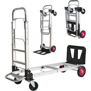 3-in-1 Aluminum Folding Hand Truck Dolly, 330 lbs Heavy Duty Convertible Cart with Retractable Handle, 4 Universal Rubber Wheels  Perfect for Home, Office, Warehouse & Supermarket