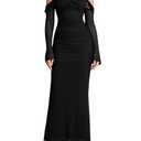 KUTUMAI Off Shoulder Long Sleeve Formal Dress Elegant Bodycon Ruched Cocktail Wedding Guest Dresses for Women 2025 Fall Black XL