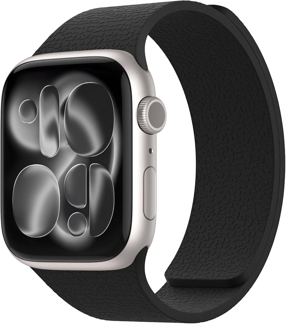 Magnetic Silicone Band Compatible with Apple Watch Band 42mm 41mm 40mm 38mm Series 11 10 9 8 7 6 5 4 3 & SE 3/2/1 Strong Magnetic Clasp, Waterproof & Adjustable (Black)