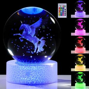 JEWUNO 3D Unicorn Gifts for Women  Crystals Ball Figurines Decor Glass Animals Stuff for Room Birthday Keepsake Paperweight