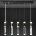Pendant Lights Kitchen Island, Dimmable LED Pendant Light Fixtures, Black Gold Pendant Light Modern with Bubble Crystal Pendant Light, Pendant Lighting for Kitchen Island Dining Room 5-Light