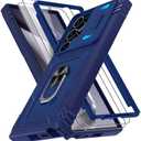 Fit for Samsung Galaxy S24 Ultra Phone Case with Screen Protector*2, Build in 360° Rotating Ring Kickstand, Military Grade Protective Case for Samsung S24 Ultra Phone, Blue