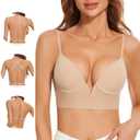 Women Low Back Bras-Invisible Backless Bra-Seamless Secret Plunge No Show Bra Multiway Low Cut Deep-V Halter Bras, 32D