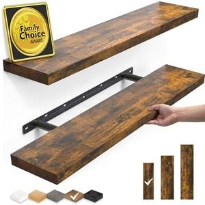 BAYKA Floating Shelves Set of 2, 22.5" Rustic Wood Wall Mounted Shelves for Bedroom, Living Room, Kitchen & Office, Hanging Display Shelf with 22 lbs Capacity (Rustic Brown)