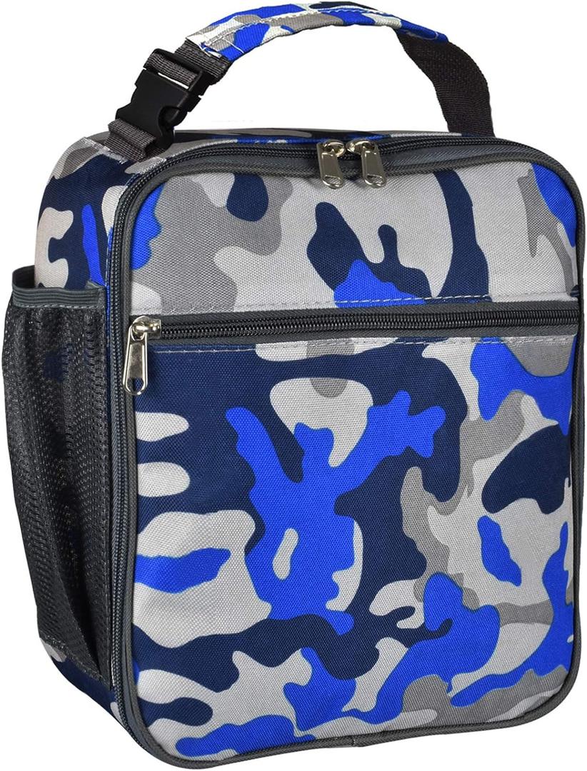 Insulated Lunch Bag, Leakproof Portable Box for Women Men Boys Girls, Large Capacity Cooler Bag with Handle and Bottle Pocket for Office School Camping Hiking Outdoor Beach Picnic (Camo Blue)