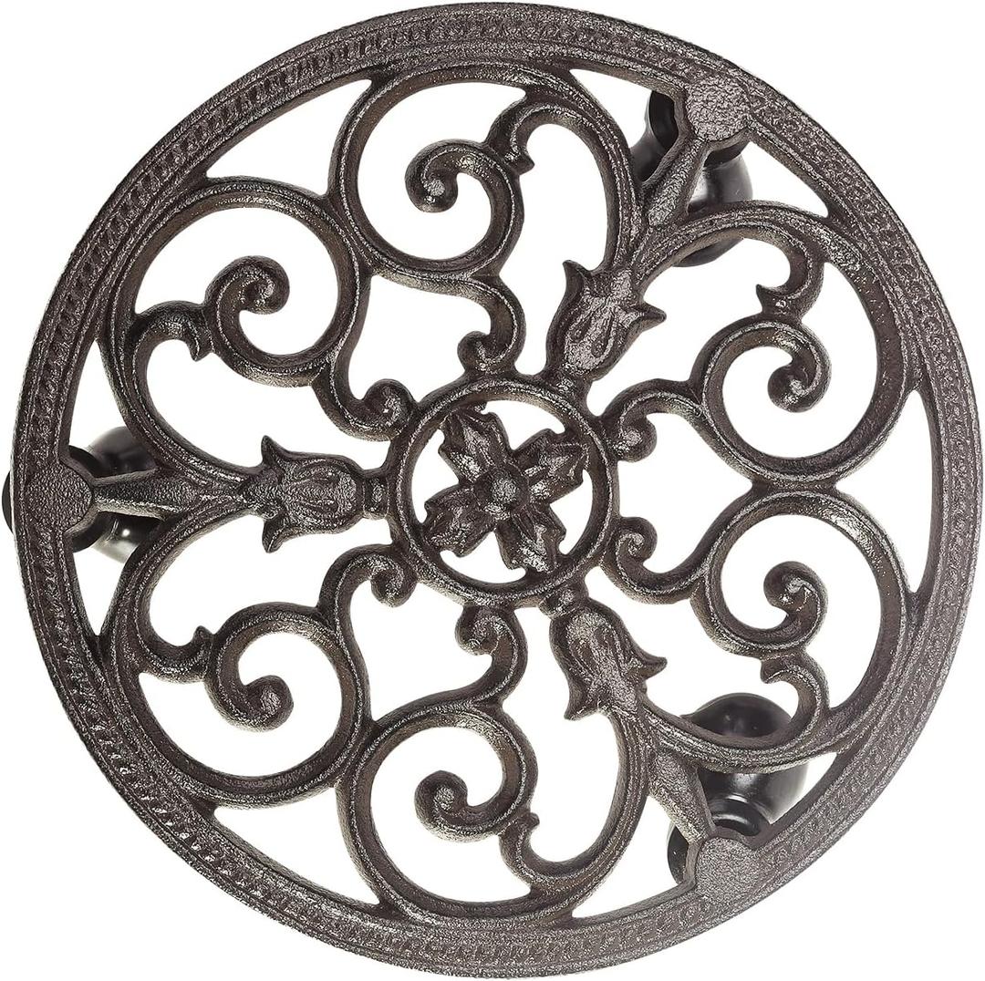 2 PCS Sungmor Heavy Duty Cast Iron Plant Caddy,11" Round Potted Plant Stand Flower Pot Rack on 3 Solid Wheels,Indoor Outdoor Planter Holder Trolley Casters Rolling Tray