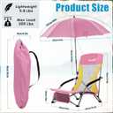 Lamberia Folding Beach Chair with Umbrella for Adults, Portable Low Beach Chairs with 300lbs Capacity, Lightweight Fodable Camping Chair for Travel, Picnic, Concert & Outdoor Activities, Pink-Yellow