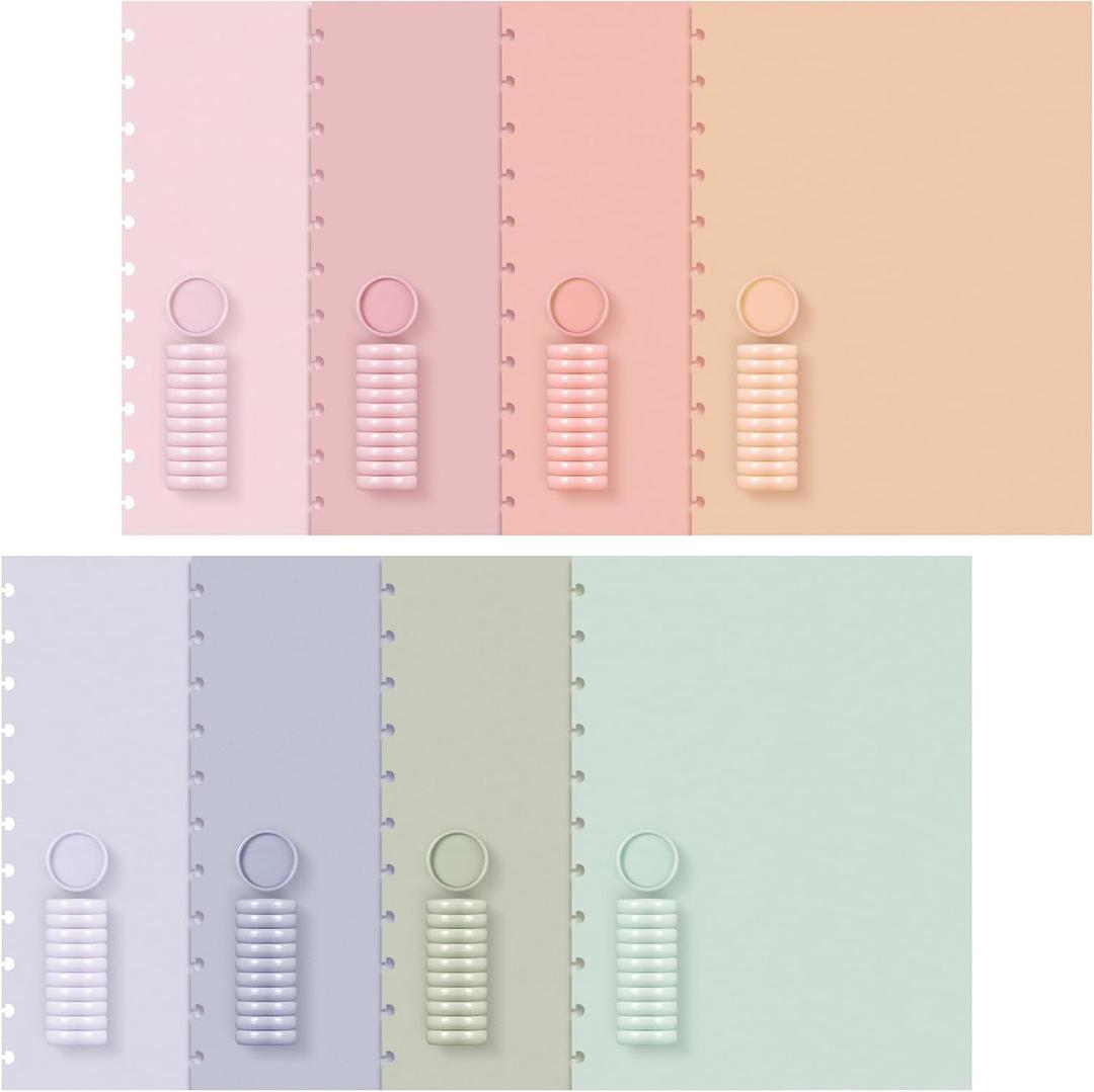 Fuutreo 8 Set Discbound Notebook Cover and Disc Set 8.5 X11.75 Inch Polyethylene Cover with Disc Suitable for Letter Size Fill Page for Work Meeting(Cute Color)