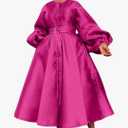 Women Satin Dress Casual Fashion Lantern Long Sleeve Belted Button A Line Long Dresses Flowy Maxi Dress M