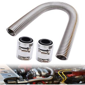 24in Stainless Steel Radiator Flexible Coolant Water Hose Kit w/2 Chrome Caps Replacement for 1-1/4in Radiator Necks