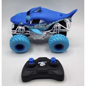 Monster Jam 6047110 Official Megalodon Remote Control Monster Truck, 1:24 Scale, 2.4 GHz, for Ages 4 and Up, Blue