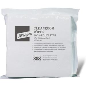 AAWipes Cleanroom Cloth Wipes 6"x6" (Bag of 150 Pcs) Double Knit 100% Polyester Wipers Lint Free Cloths with Ultra-fine Filaments, Laser Sealed Edge, Class 100 Cloths, Ultra-soft Wipes