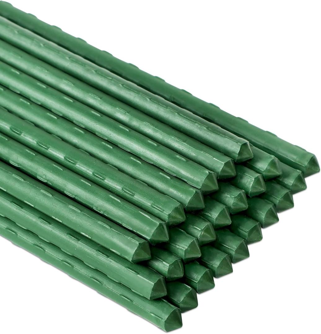 FORUP Garden Stakes, 25 Pack Steel Plant Stakes with Plastic Coating for Climbing Plants, Tomato Eggplant Bean Support, Rust-Resistant Outdoor Garden Stakes (58 Inch)