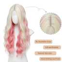YBYMCAI Blonde and Pink Wig Long Wavy Wigs for Women Middle Part 26 inch Natural Curly Synthetic Wig Heat Resistant Fiber Wigs for Daily Party Use