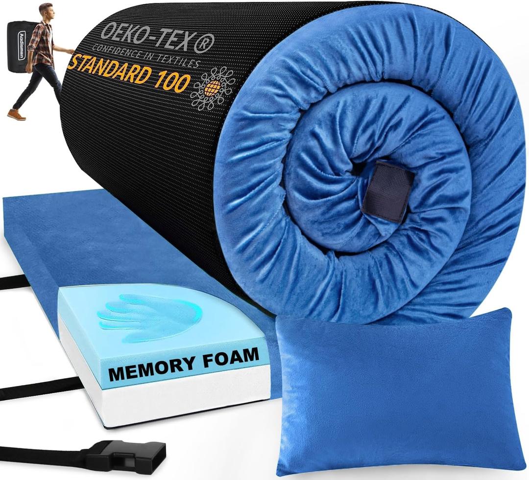 Sleeping Pad,3-inch Thick Memory Foam Camping Mattress,Portable Roll-Up Mat for Car/Tent/Floor/Cot/Travel,Comfortable Pad for Guests Sleepover (Blue)