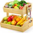 2-Tier Bamboo Fruit Basket, Fruit Basket for Kitchen Fruit Holder, Fruteros Para Cocina, Fruit Bowl for Onion Potato Bread Snack and Kitchen Countertop Organizer