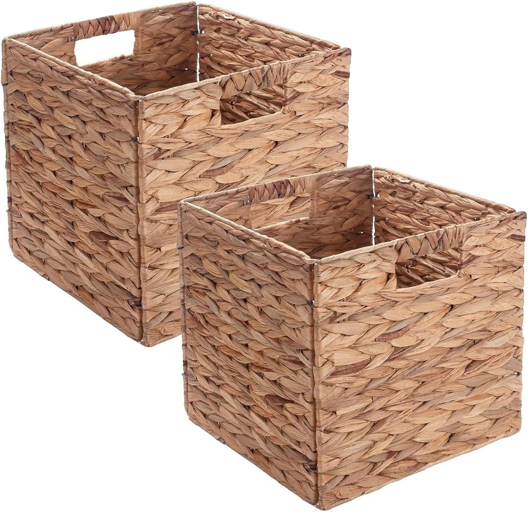 Set of 2 Wicker Storage Basket, Woven Baskets for Storage, Foldable Wicker Storage Baskets for Shelves, Cube Storage Bin for Shelves, Water Hyacinth Laundry Organizer Square Baskets, 12''x12''x12'' Set of 2 Wicker Storage Basket, Woven Baskets for Storage, Foldable Wicker Storage Baskets for Shelves, Cube Storage Bin for Shelves, Water Hyacinth Laundry Organizer Square Baskets, 12''x12''x12''