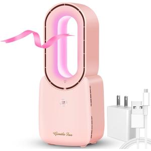 let'me Desk Fan, 11.8 Inch Bladeless Fan Mini Office Fan 4 Speeds with 5-Colors Ambient Light, USB Table Fan Small Quiet for Home, Bedroom,Dorm (Pink)