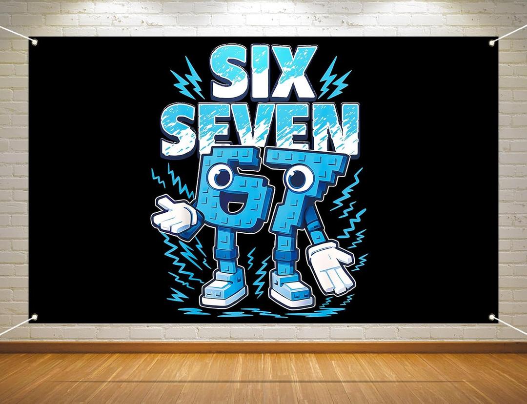 Funny 6 7 Meme Birthday Decoration Italian Brainrot Six Seven Photo Booth Backdrop Kids Meme 67 Decoration Background Banner Wall Decor (Italian Brainrot-1, 3.65.9ft)