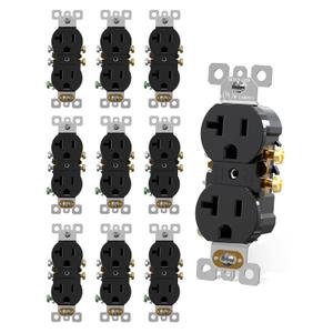 AIDA 20 Amps Outlets Duplex Electrical Receptacle Outlets, Electrical Outlet, 20Amp 125V Heavy-Duty Wall Outlet, Residential, 3-Wire, Self-Grounding, UL Listed, Side Wire (10 Pack, Black) (Without Wall Plate)
