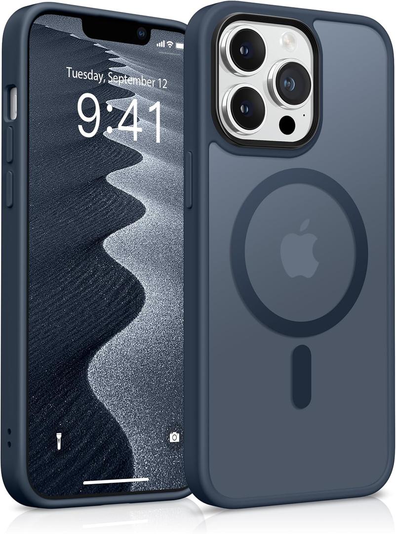 GONEZ Magnetic for iPhone 13 Pro Max Case,Compatible with MagSafe,[Military-Grade Drop Protection][Anti-Fingerprint] Slim Translucent Matte Back Shockproof Phone Protective Case(Dark Blue)