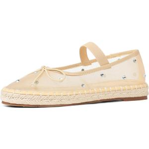 AMINUGAL Raffia Ballet Flats Shoes for Women Dressy Comfortable Woven Straw Women's Flat with Elastic Strap Mesh Bows Raffia Mary Janes Ballerina (7.5)