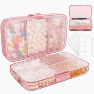 FYY Weekly Pill Organizer with Labels, 8 Compartments Travel Daily Pill Case Airtight Moistureproof Large Pill Box to Hold Vitamins, Fish Oil, Supplements, Cotton Swab and Bandages-Pink