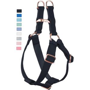 Soft Leather No Pull Dog Harness - Adjustable Step in Dog Harness with Rose Gold Heavy Duty Metal Buckle, Freedom Nylon Dog Halter Vests for Small Medium Large Dogs Easy Walking Training (Black,XS) (XS (Neck&Chest Girth 12"-16"x Width 0.6"))