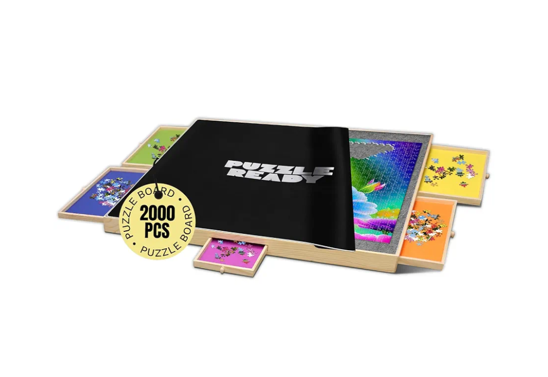 Puzzle Ready Large 2000-Piece Puzzle Board - 41" x 32" Puzzle Table with 5 Colorful Drawers, Cover Mat, Felt Workspace & Carrying Handle – Ideal Game Table for Adults & Children