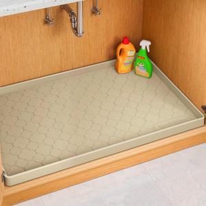 Jin&Bao Waterproof Under Sink Mat 28" x 22", Thick Silicone Mat Cabinet Protector for Kitchen and Bathroom, Shelf Liner, Home Organizer and Storage, Multipurpose Tray for Gadgets and Essentials (Beige)