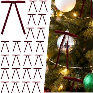 30 Pcs Burgundy Velvet Bows for Christmas Tree, 5 x 7 Inch Vintage Christmas Bows Ornaments for Wreaths, Gifts, and Xmas Holiday Outdoor Home Dcor