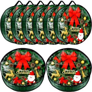 Dunzy 8 Pieces Wreath Container Christmas Wreath Storage Bag Garland Tear Resistant Fabric Round Boxes with Clear Window for Storage for Xmas Holiday Ornament (24247.8 Inch,Green)