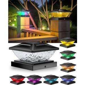Ofuray Solar Post Cap Lights,8Pack Fence Deck Post Cap Solar Powered Lights RGB with Two Modes, Fit for 4x4 5x5 Post with 3 Bases,Ip64 Waterproof Outdoor for Fence Deck Mailbox Stairway Black