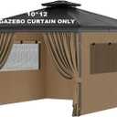 Universal Replacement Privacy Curtains for Gazebos, 10x12 ft Outdoor Waterproof with Large Mosquito-Proof Window Opening, 2-Piece Four-Sided Side Walls with Zippers (Curtains Only, Khaki)